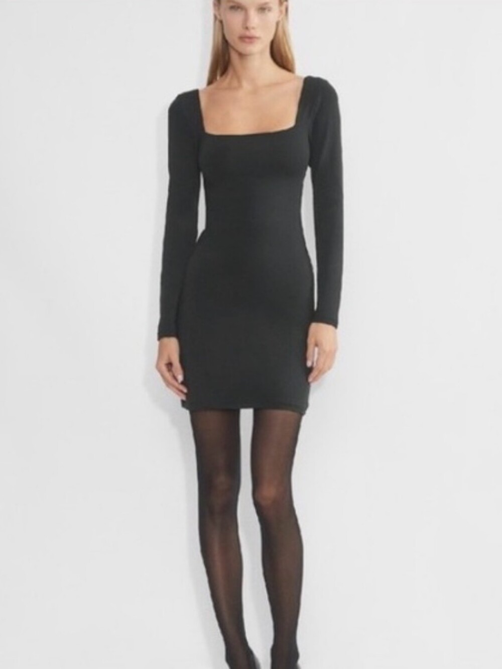 Aritzia Babaton Contour Black Square-Neck Long Sleeve Dress